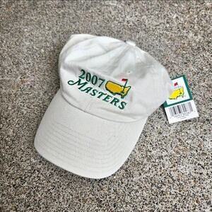 Vtg THE MASTERS 2007 Golf Flag Logo Golf Tournament Strapback Hat Cap Tan NWT